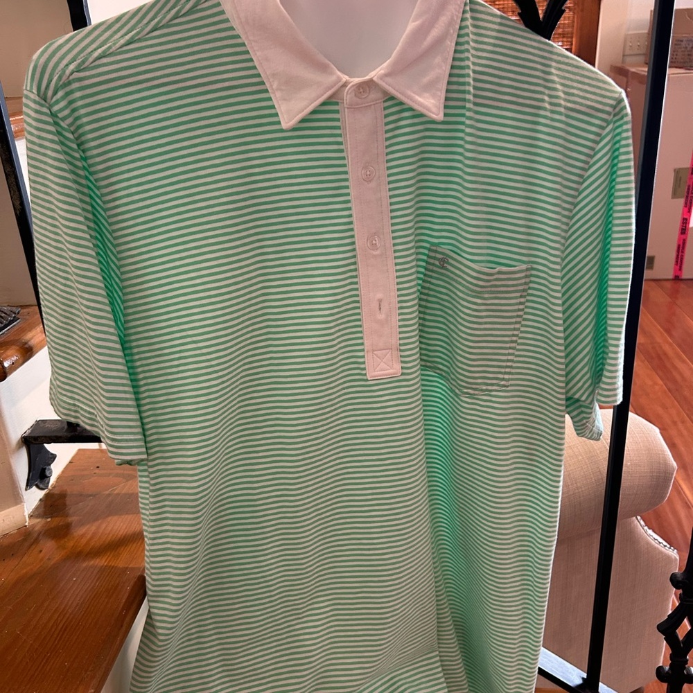 Criquet Green and White Polo Shirt Classic Striped Design